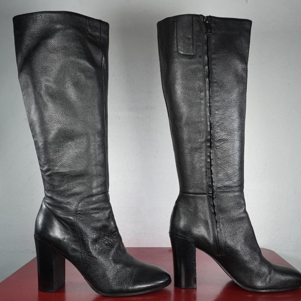 Women's Kenneth Cole Black Leather Knee High Chunky Heel Long Fashion Boots 9.5 - Picture 6 of 10